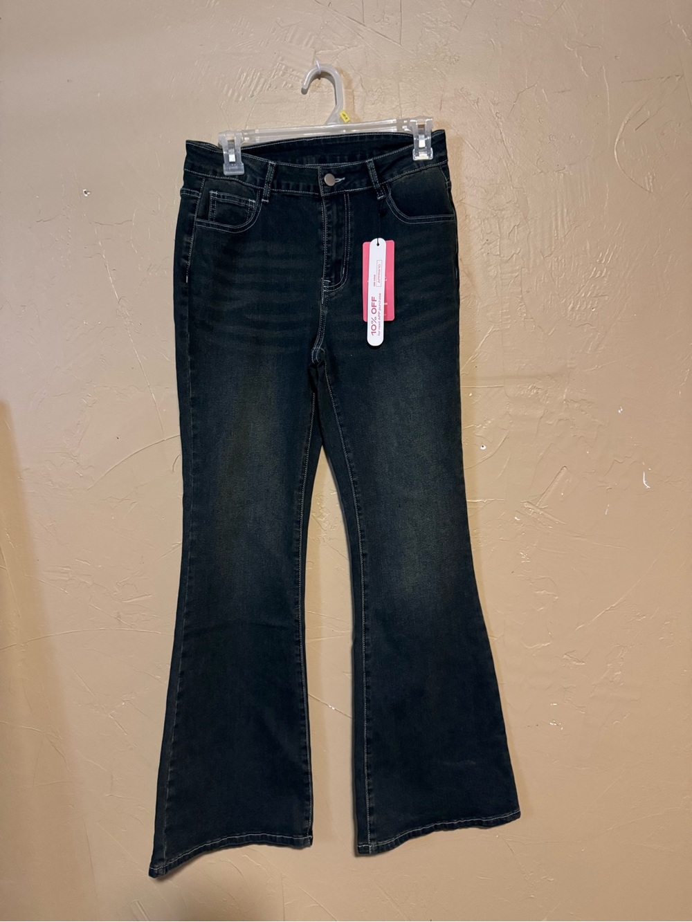 ROMWE Black Flare Jeans with Slight Washed Detail